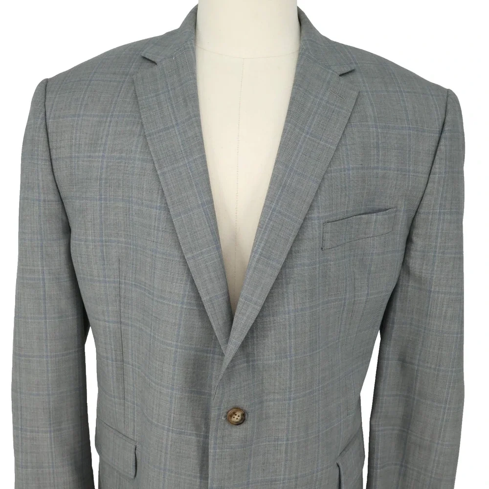 LRL Ralph Lauren Sport Coat Mens 48R Light Gray Plaid Wool Blend Blazer Jacket